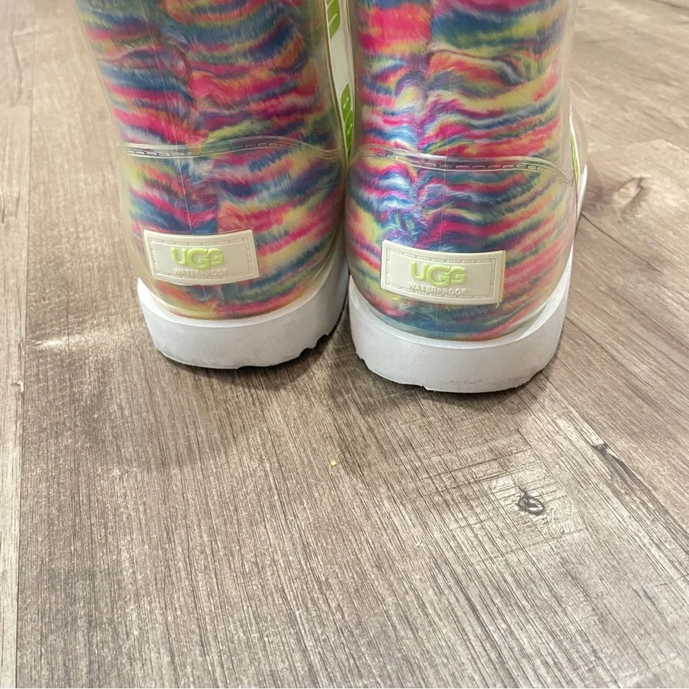UGG Classic Clear Mini II Party Rainbow Waterproof Boots Kids Size 6 Multi Color
